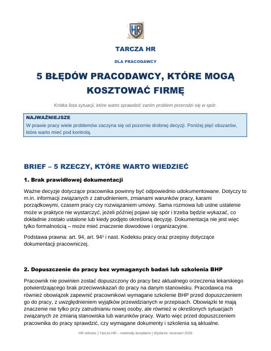 Pierwsza strona materiału: 5 błędów pracodawcy, które mogą kosztować firmę