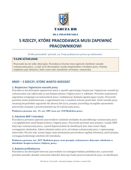 Pierwsza strona materiału: 5 rzeczy, które pracodawca musi zapewnić pracownikowi