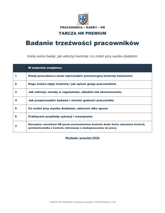 Pierwsza strona materiału: Badanie trzeźwości pracowników — kiedy wolno badać i co zrobić przy wyniku dodatnim