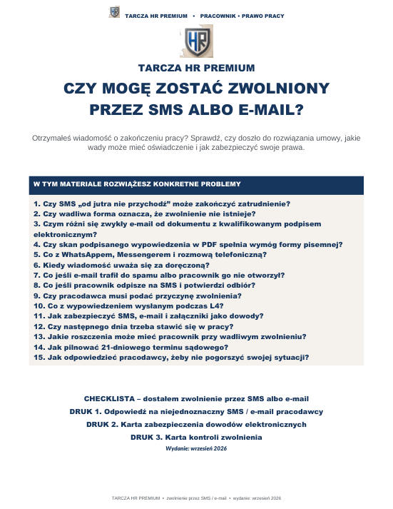 Pierwsza strona materiału: Czy mogę zostać zwolniony przez SMS albo e-mail?