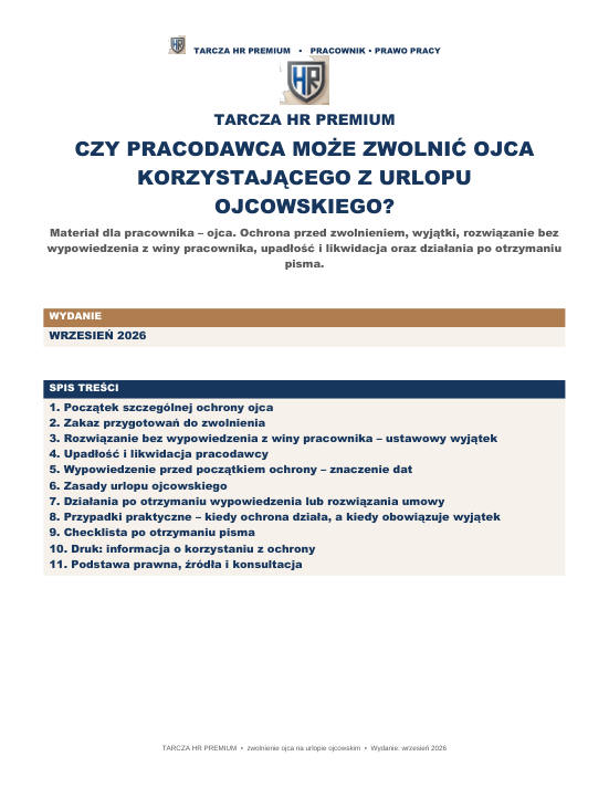 Pierwsza strona materiału: Czy pracodawca może zwolnić ojca korzystającego z urlopu ojcowskiego?