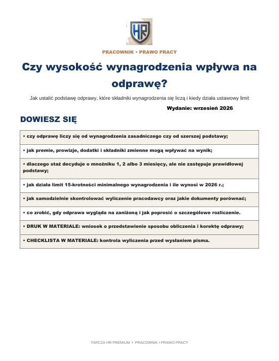 Pierwsza strona materiału: Czy wysokość wynagrodzenia wpływa na odprawę?