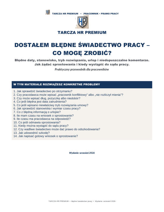 Pierwsza strona materiału: Dostałem błędne świadectwo pracy – co mogę zrobić?