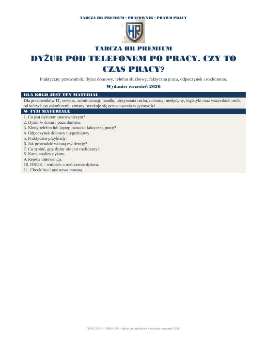 Pierwsza strona materiału: Dyżur pod telefonem po pracy. czy to czas pracy?