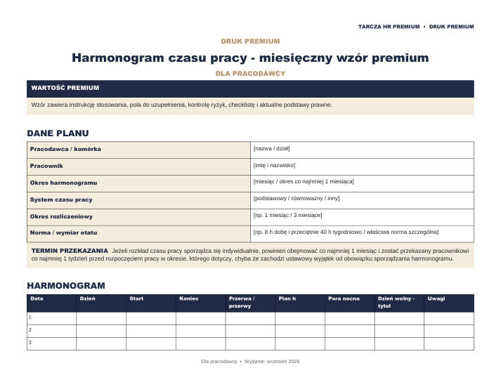 Pierwsza strona materiału: Harmonogram czasu pracy