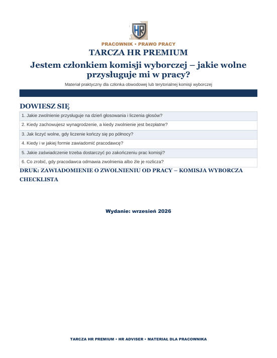 Pierwsza strona materiału: Jestem członkiem komisji wyborczej – jakie wolne przysługuje mi w pracy?