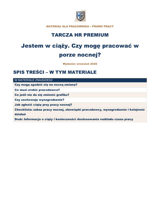 Pierwsza strona materiału: Jestem w ciąży. Czy mogę pracować w porze nocnej?