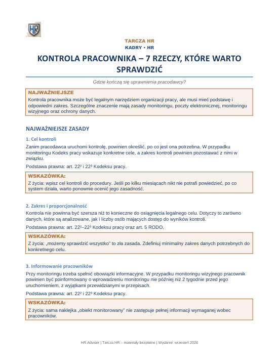 Pierwsza strona materiału: Kontrola pracownika – 7 rzeczy do sprawdzenia