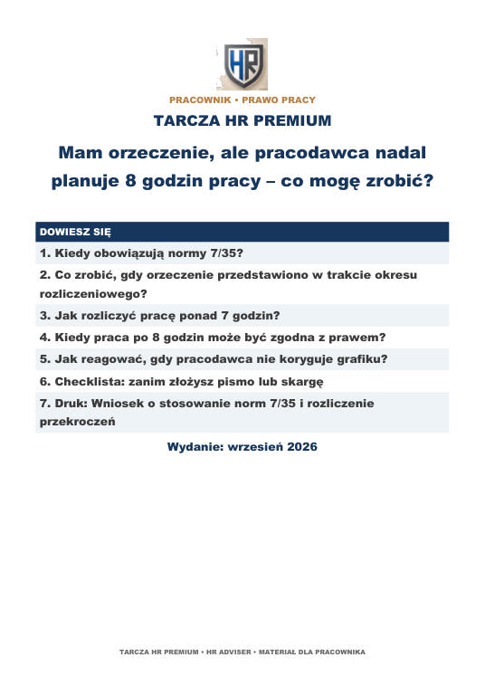 Pierwsza strona materiału: Mam orzeczenie, ale pracodawca nadal planuje 8 godzin pracy – co mogę zrobić?