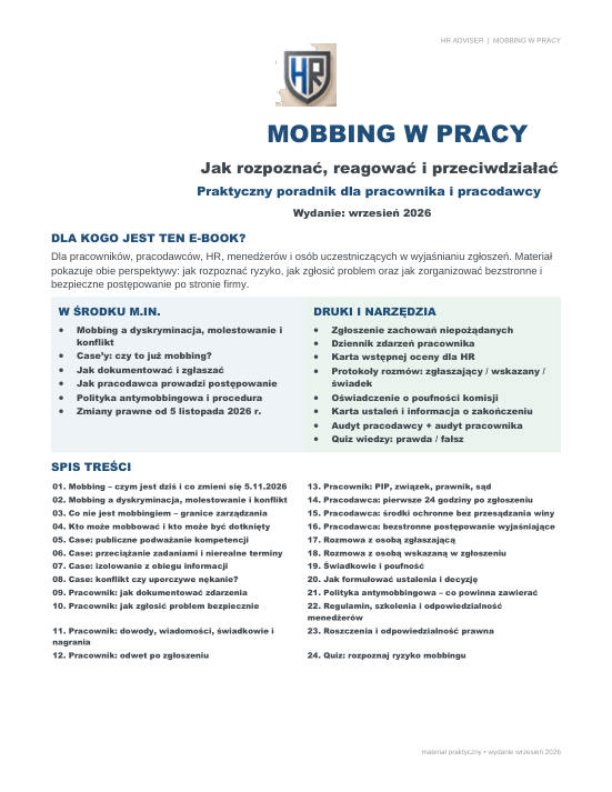 Pierwsza strona materiału: Mobbing w pracy – dla pracownika i pracodawcy
