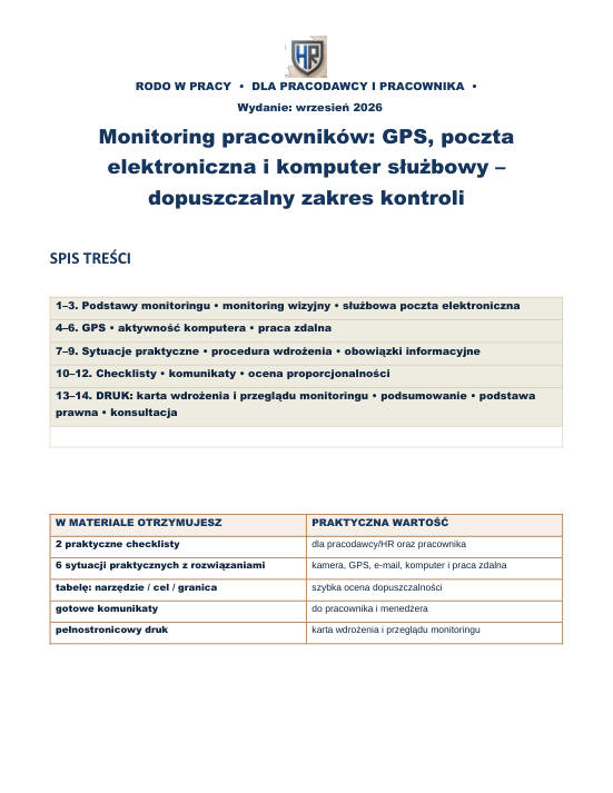 Pierwsza strona materiału: Monitoring pracowników: GPS, poczta elektroniczna i komputer służbowy – dopuszczalny zakres kontroli