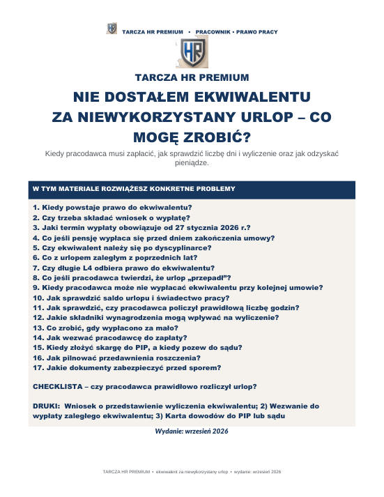 Pierwsza strona materiału: Nie dostałem ekwiwalentu za niewykorzystany urlop – co mogę zrobić?