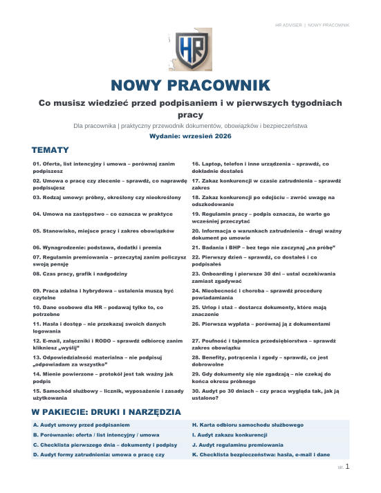 Pierwsza strona materiału: Nowy pracownik