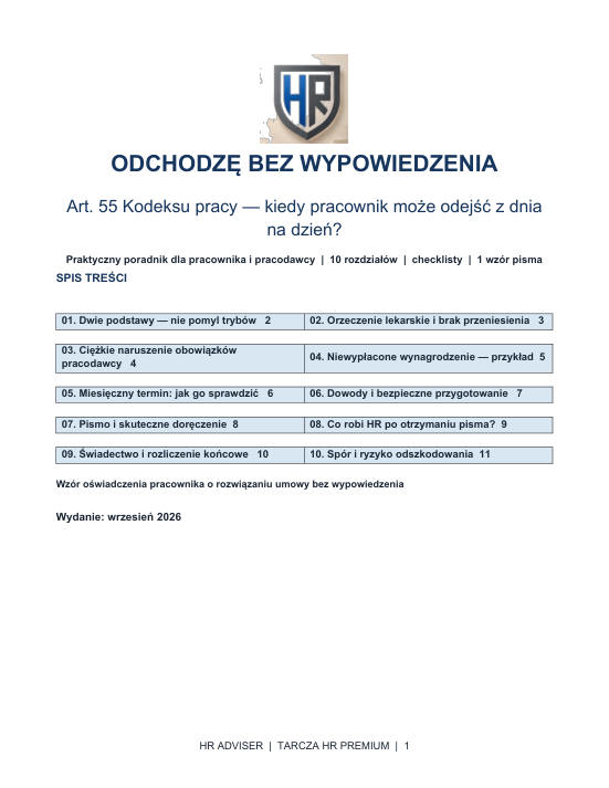 Pierwsza strona materiału: Odchodzę bez wypowiedzenia — art. 55 Kodeksu pracy