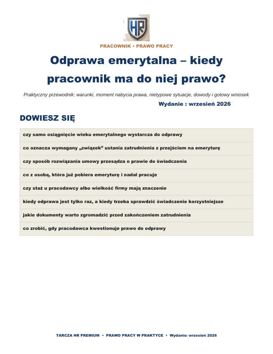 Pierwsza strona materiału: Odprawa emerytalna – kiedy pracownik ma do niej prawo?