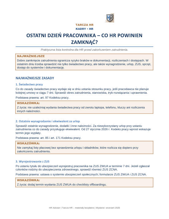 Pierwsza strona materiału: Ostatni dzień pracownika – 5 rzeczy, które HR powinien zamknąć