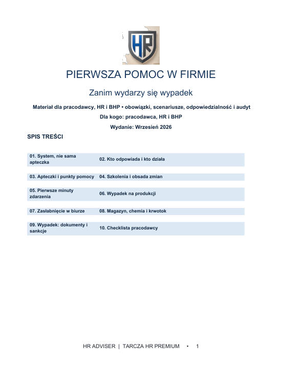 Pierwsza strona materiału: Pierwsza pomoc w firmie