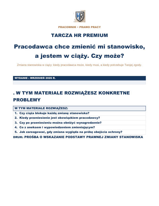 Pierwsza strona materiału: Pracodawca chce zmienić mi stanowisko, a jestem w ciąży. Czy może?