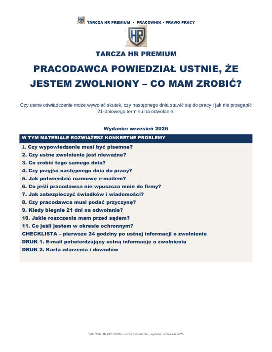 Pierwsza strona materiału: Pracodawca powiedział ustnie, że jestem zwolniony – co mam zrobić?