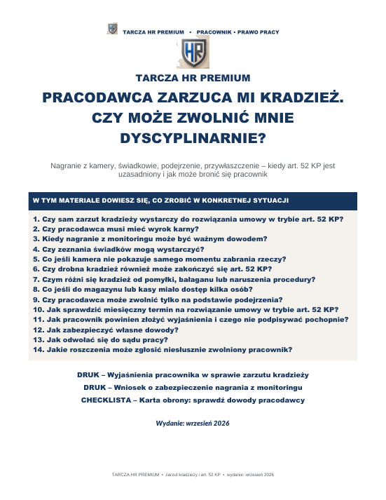 Pierwsza strona materiału: Pracodawca zarzuca mi kradzież. Czy może zwolnić mnie dyscyplinarnie?