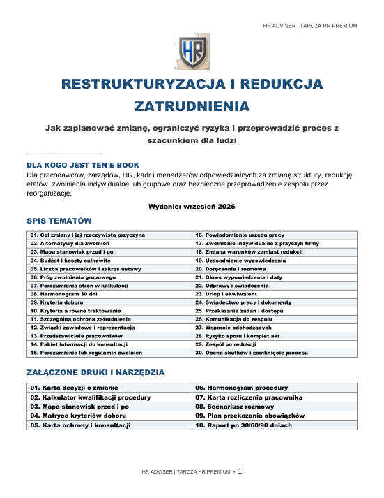 Pierwsza strona materiału: Restrukturyzacja w firmie