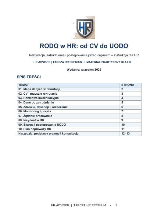 Pierwsza strona materiału: RODO w HR: od CV do UODO
