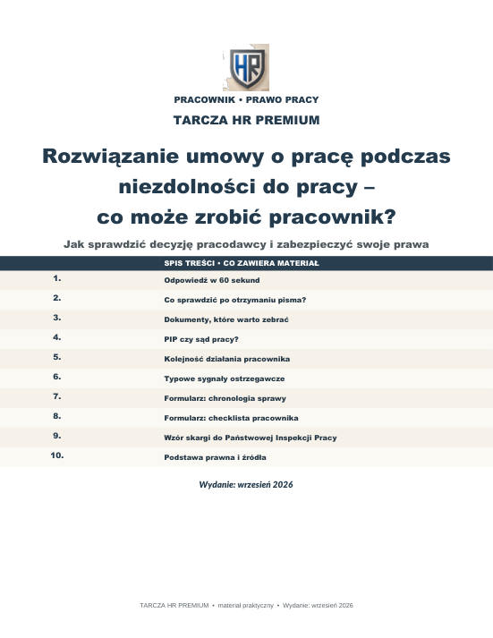Pierwsza strona materiału: Rozwiązanie umowy o pracę podczas niezdolności do pracy – co może zrobić pracownik?
