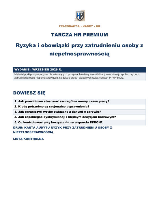 Pierwsza strona materiału: Ryzyka i obowiązki przy zatrudnieniu osoby z niepełnosprawnością