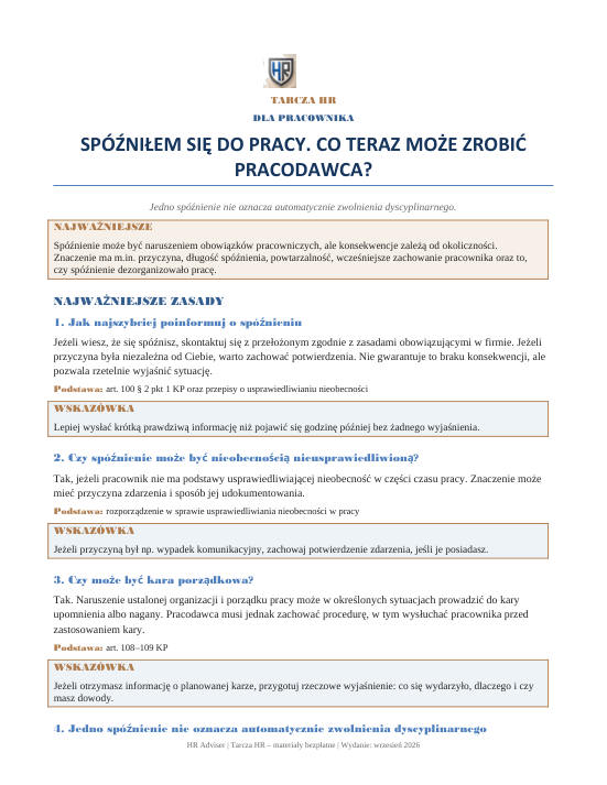 Pierwsza strona materiału: Spóźniłem się do pracy – co może zrobić pracodawca