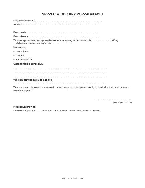 Pierwsza strona materiału: Sprzeciw od kary porządkowej