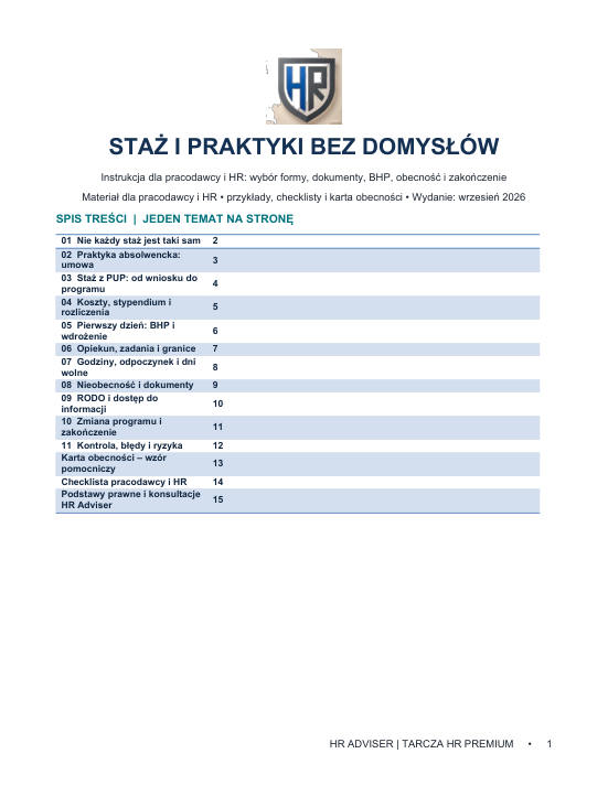 Pierwsza strona materiału: Staż i praktyki bez domysłów