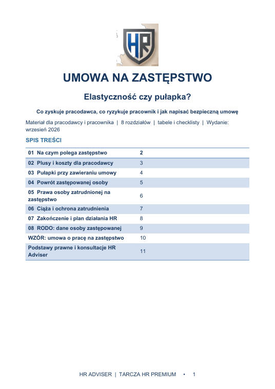 Pierwsza strona materiału: Umowa na zastępstwo