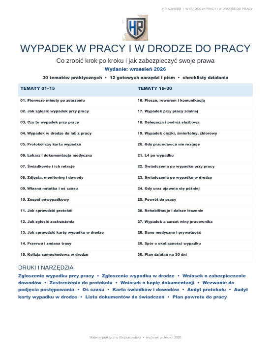 Pierwsza strona materiału: Wypadek w pracy i w drodze do pracy