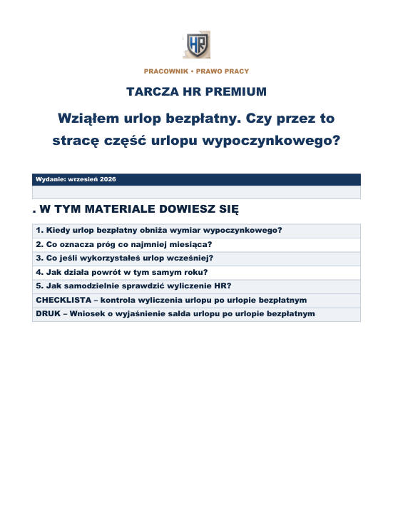 Pierwsza strona materiału: Wziąłem urlop bezpłatny. Czy przez to stracę część urlopu wypoczynkowego?