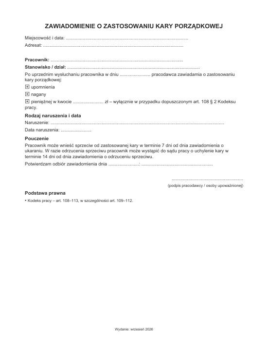 Pierwsza strona materiału: Zawiadomienie o zastosowaniu kary porządkowej