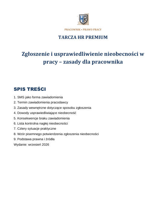 Pierwsza strona materiału: Zgłoszenie i usprawiedliwienie nieobecności w pracy – zasady dla pracownika