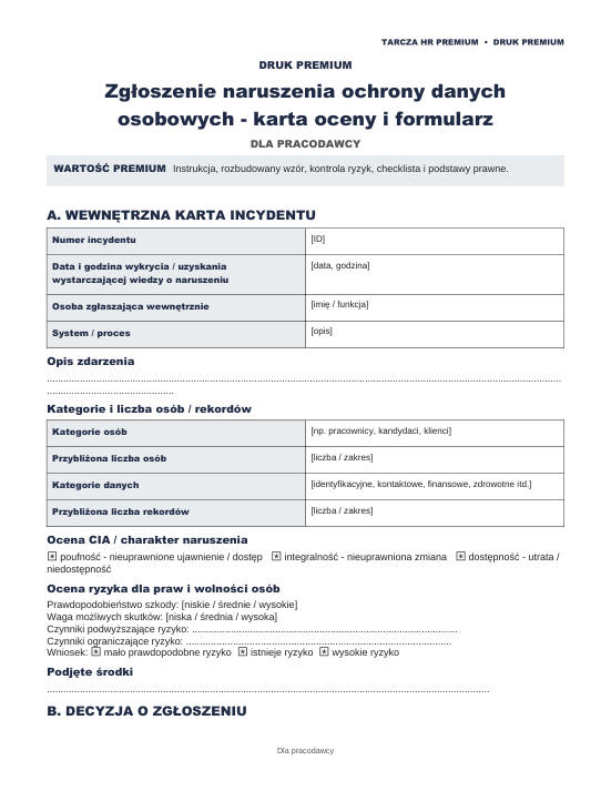 Pierwsza strona materiału: Zgłoszenie naruszenia ochrony danych osobowych