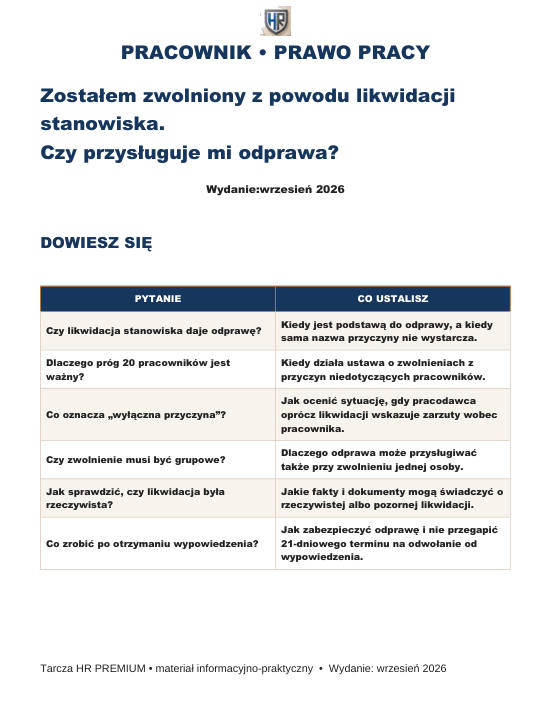 Pierwsza strona materiału: Zostałem zwolniony z powodu likwidacji stanowiska. Czy przysługuje mi odprawa?