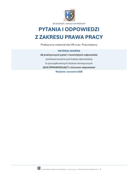Pierwsza strona materiału: Tarcza HR 40 pytań i odpowiedzi dla HR i Pracodawcy