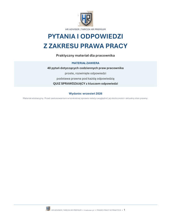 Pierwsza strona materiału: Tarcza HR 40 pytań i odpowiedzi dla pracownika